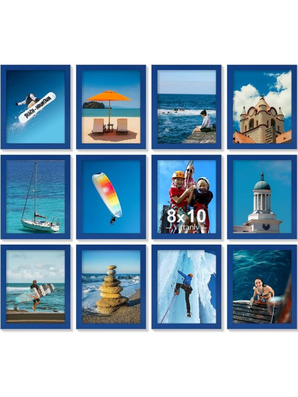 Set of 12 Blue 8x10 Picture Frames for Wall or Tabletop Display - Home Decor